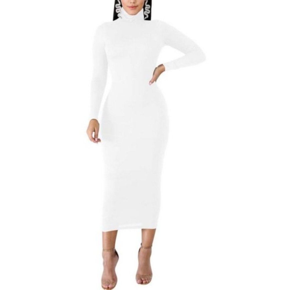 Women's Basic Long Sleeve Pencil Dress White - Picture 5 of 5